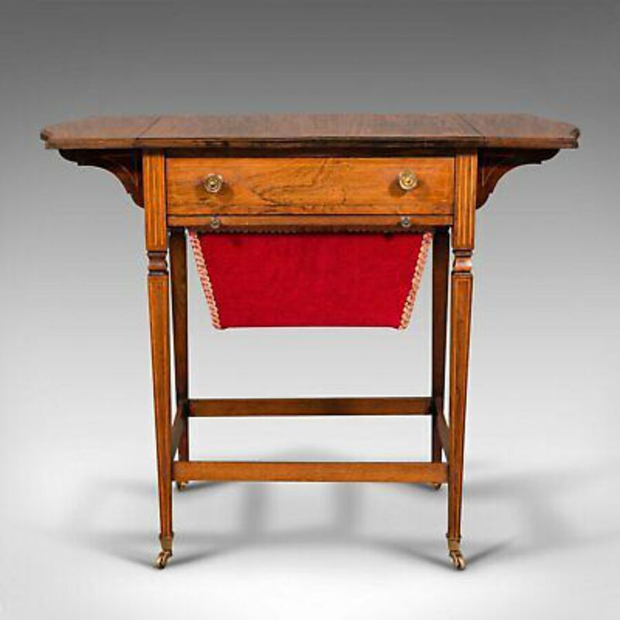 Antique Antique Drop Leaf Sewing Table, English, Rosewood, Side, Lamp, Regency, C.1820