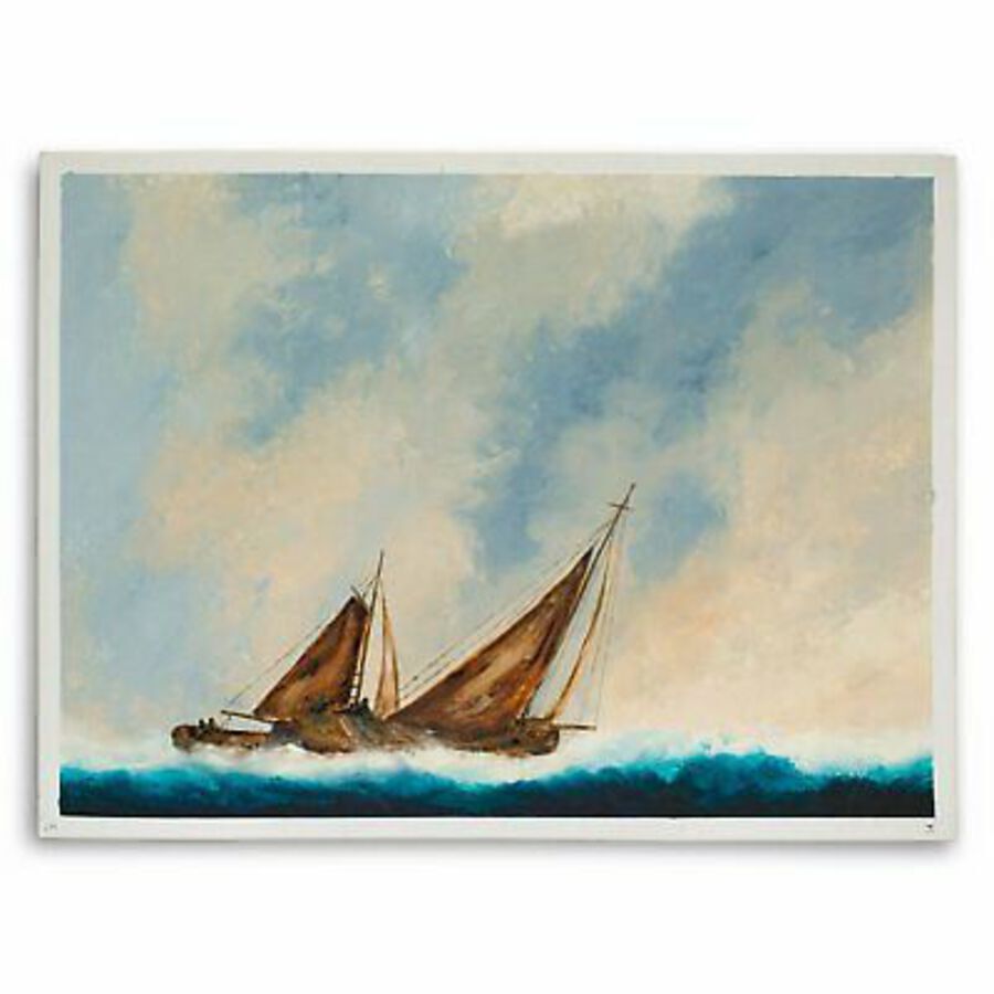 Antique Large Seascape Oil Painting, Vintage Sailing Boat, Marine, Art, Original 41