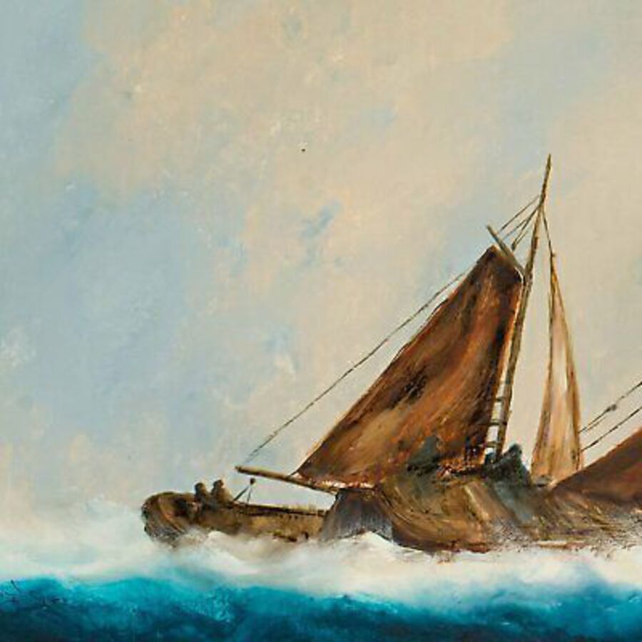 Antique Large Seascape Oil Painting, Vintage Sailing Boat, Marine, Art, Original 41