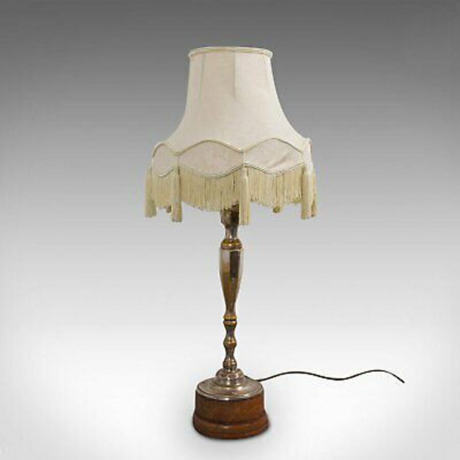 Antique Tall Vintage Table Lamp, English, Walnut, Silver Plate, Side Light, Circa 1930