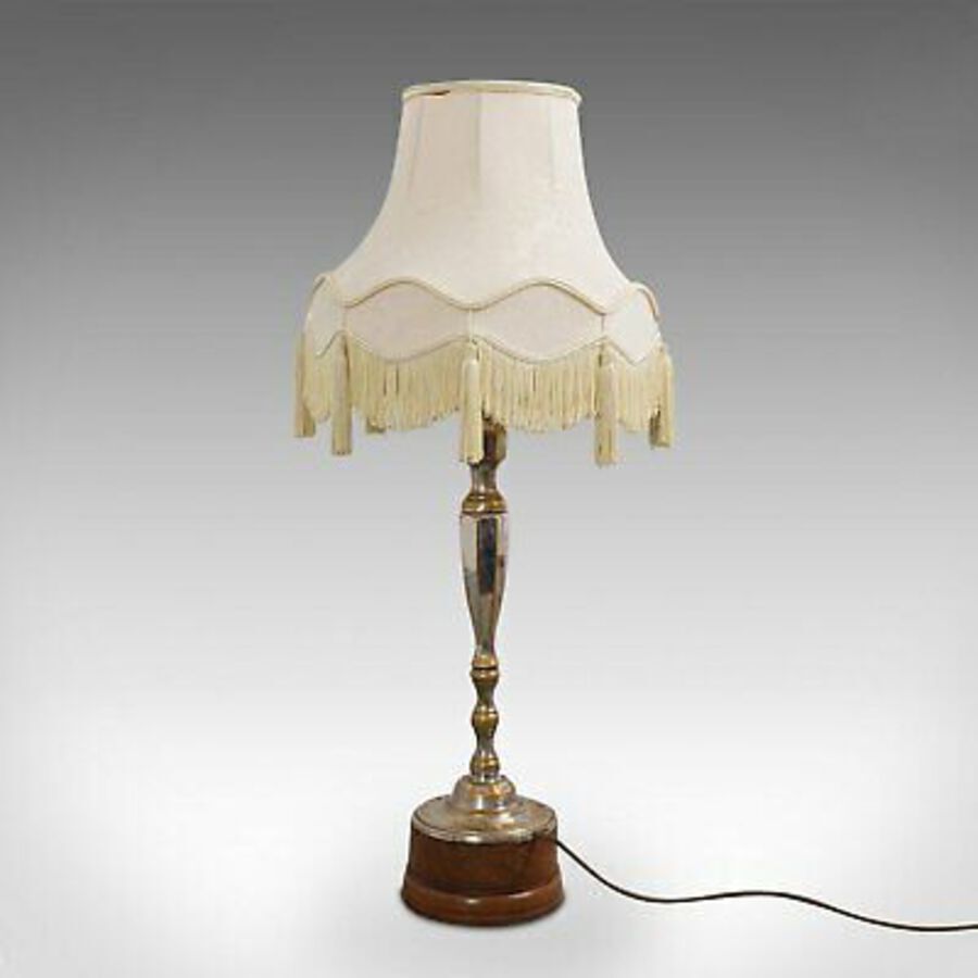 Antique Tall Vintage Table Lamp, English, Walnut, Silver Plate, Side Light, Circa 1930