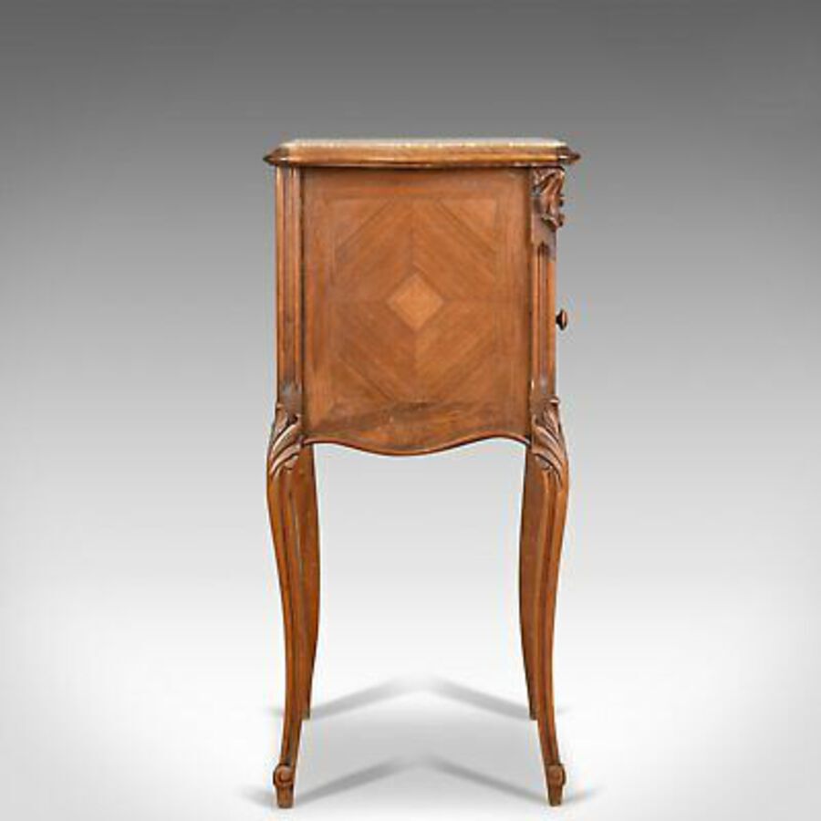 Antique Antique Bedside Cabinet, French Walnut Marble Top Pot Cupboard Circa 1890