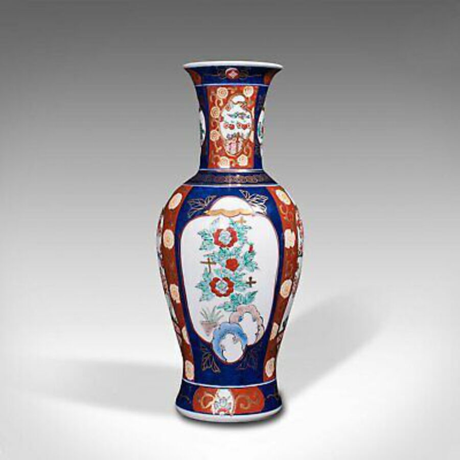 Antique Pair Of Vintage Flower Vases, Chinese, Display Urn, Imari Revival, Late 20th.C