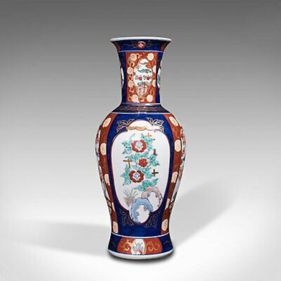 Antique Pair Of Vintage Flower Vases, Chinese, Display Urn, Imari Revival, Late 20th.C