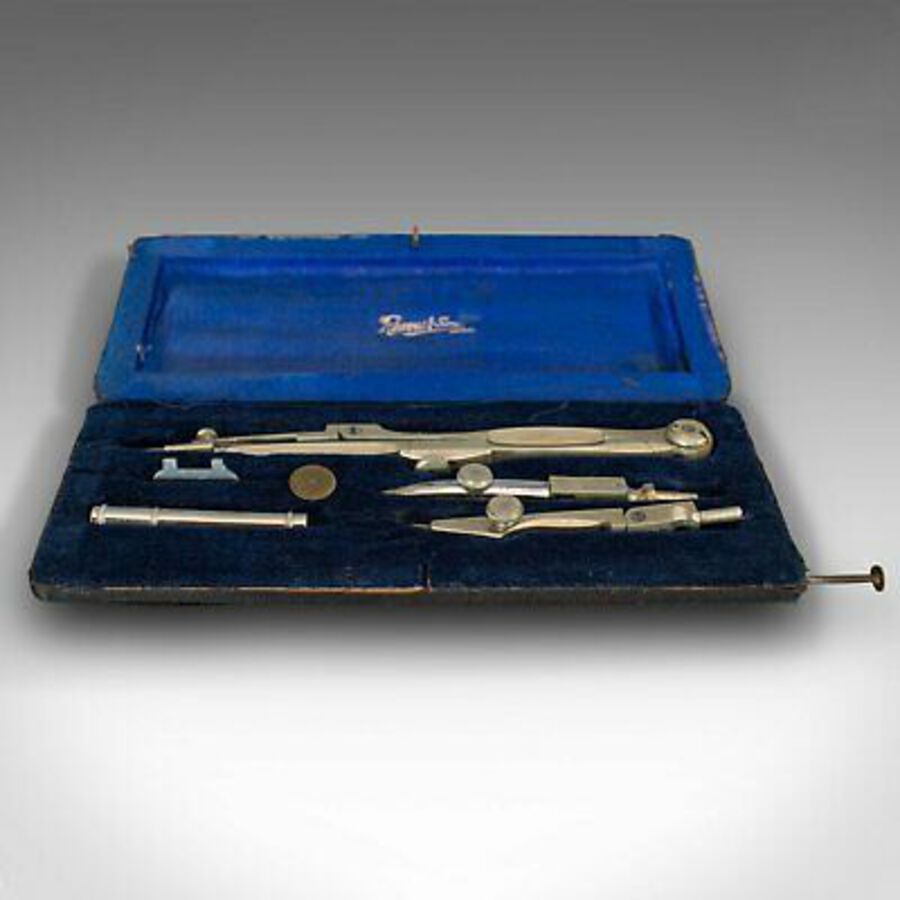 Antique Vintage Travelling Cartographer's Drawing Set, Instruments, Reeves & Son, 1930