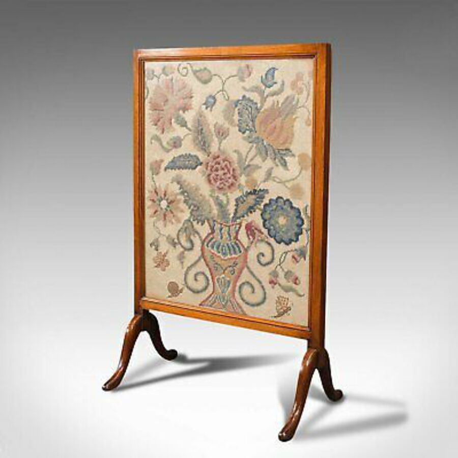 Antique Antique Embroidered Fire Screen, Walnut, Needlepoint Tapestry, Victorian, 1900