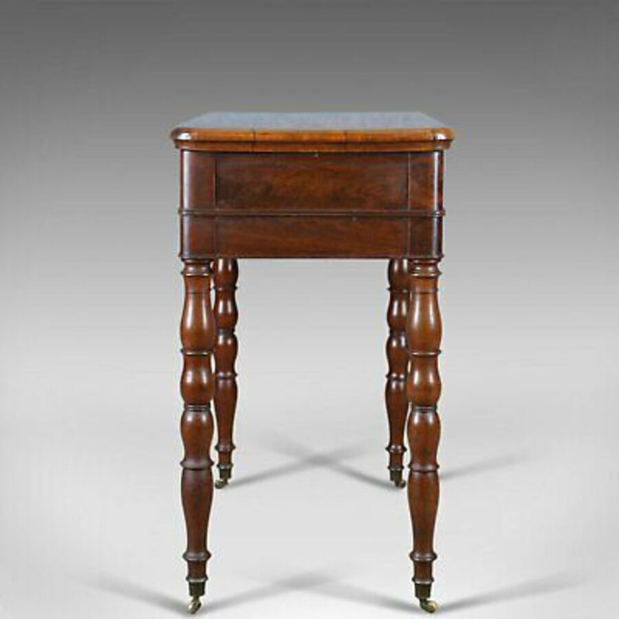 Antique Antique Sewing Table, English, Victorian, Flame Mahogany, Side, C19th, c.1840