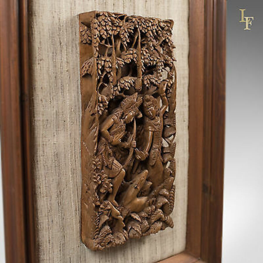 Antique Framed Balinese Carved Wall Panel, Mid-Century Decorative Art, Pierced Carving