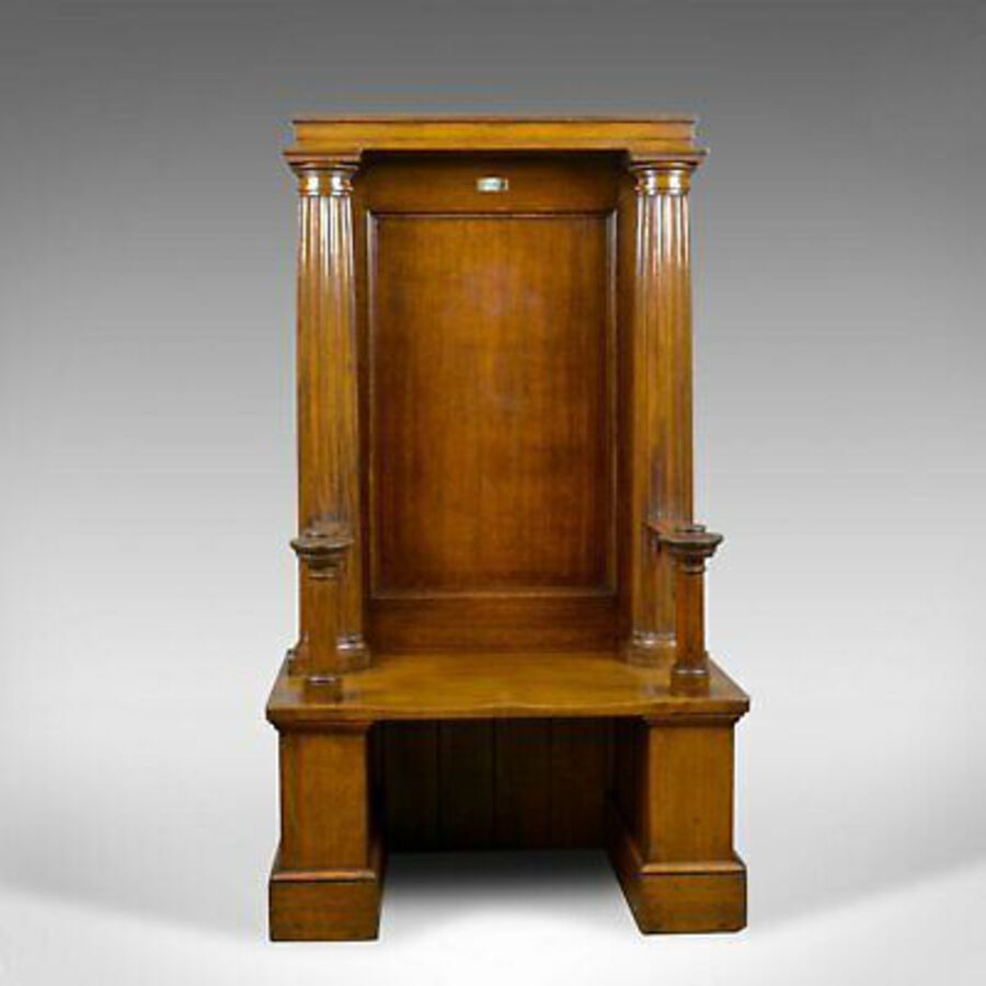 Antique Large Antique Oak Throne Chair, Edwardian, Bench, Seat, Classical, Doric, c.1910