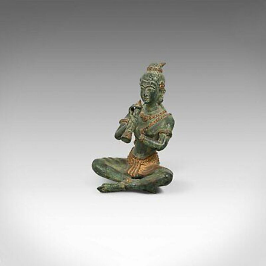 Antique Antique Decorative Figure, Oriental, Bronze, Statue, Study, Musician, Circa 1900