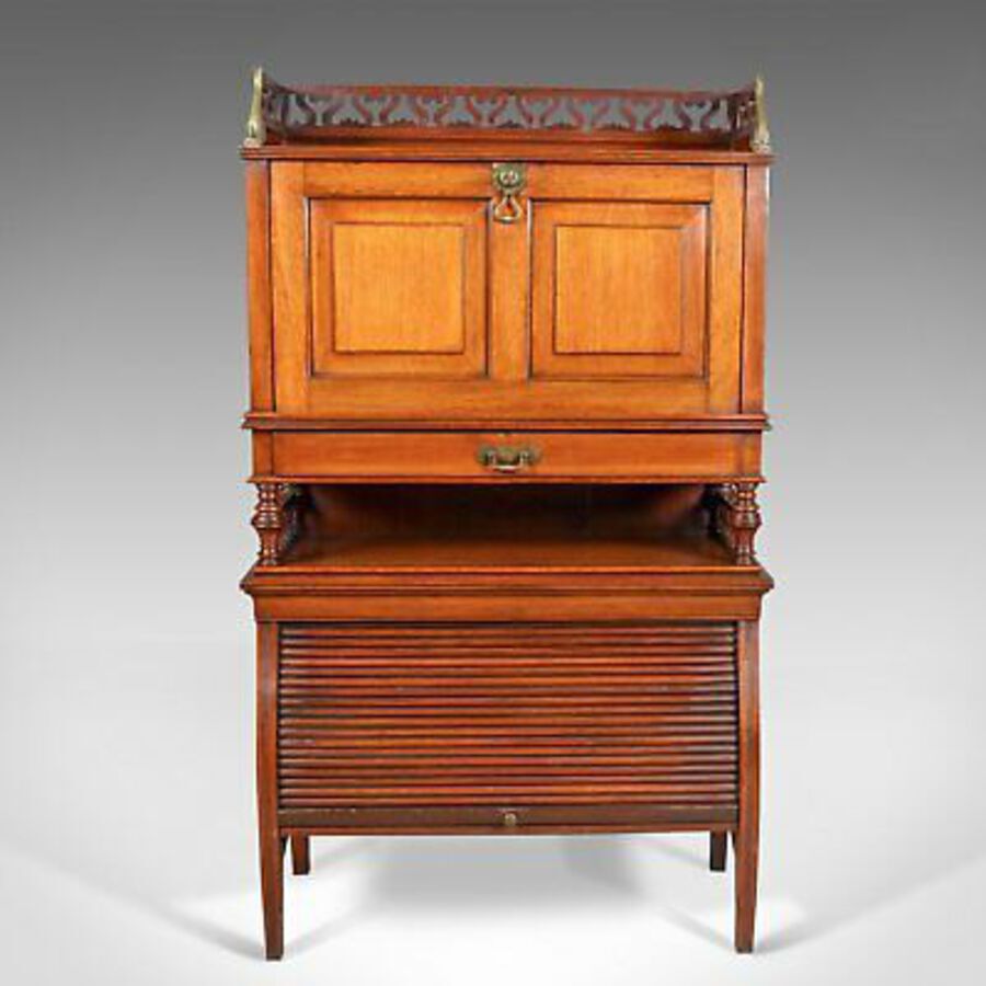 Antique Antique Bureau Cabinet, English, Edwardian, Walnut Cupboard, Circa 1910