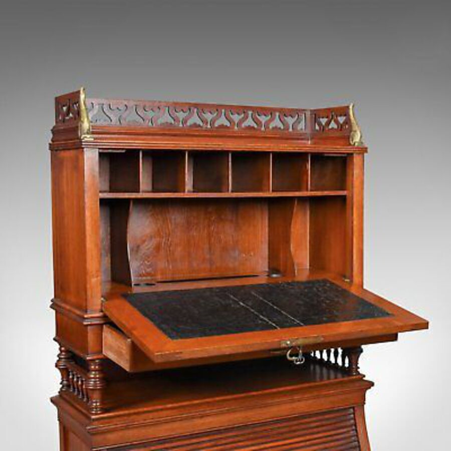 Antique Antique Bureau Cabinet, English, Edwardian, Walnut Cupboard, Circa 1910