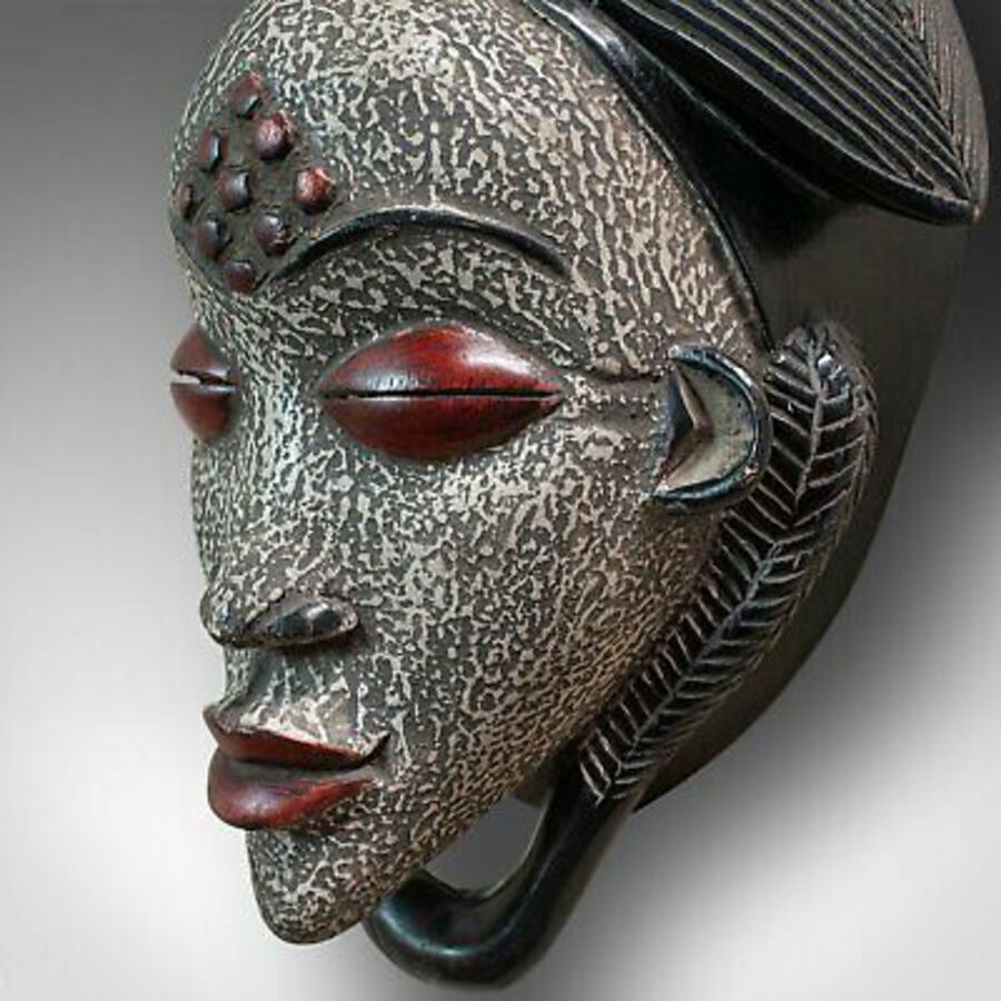 Antique Vintage Gabonese Punu Mask, African, Tropical Hardwood, Decorative, Tribal, 1970