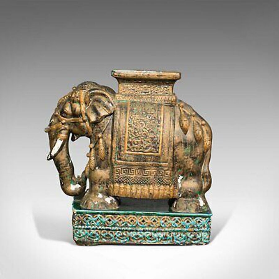 Antique Pair Of, Antique Decorative Elephant Side Table, Indian, Ceramic, Victorian