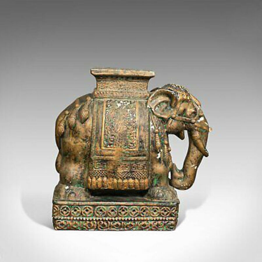 Antique Pair Of, Antique Decorative Elephant Side Table, Indian, Ceramic, Victorian