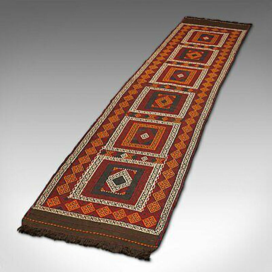 Antique Long Vintage Suzani Kilim Runner, Caucasian, Woven, Hallway, Carpet, Circa 1980