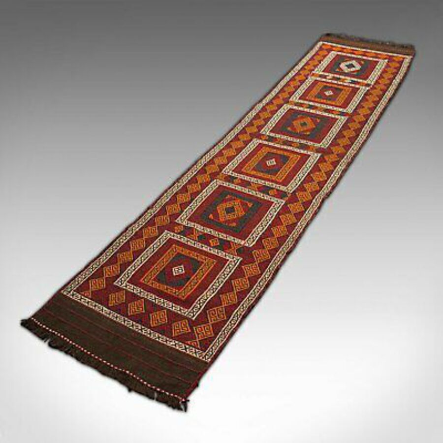 Antique Long Vintage Suzani Kilim Runner, Caucasian, Woven, Hallway, Carpet, Circa 1980