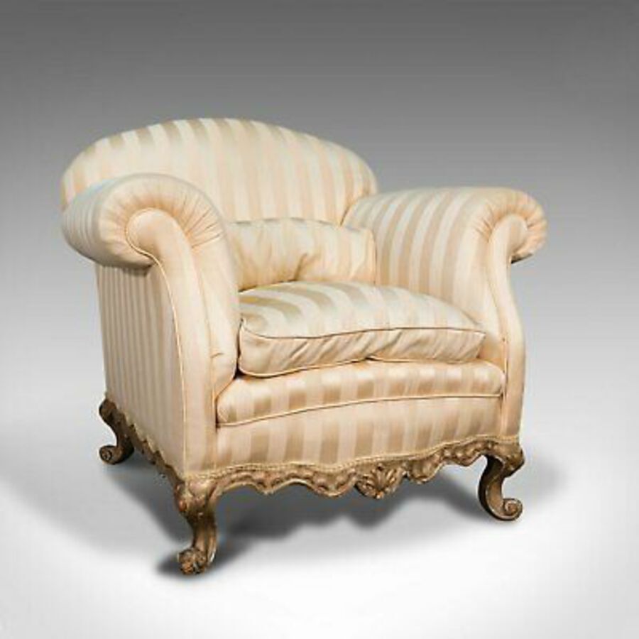 Antique Lounge Armchair, French, Textile, Beech, Tub Seat, Late Victorian, 1900