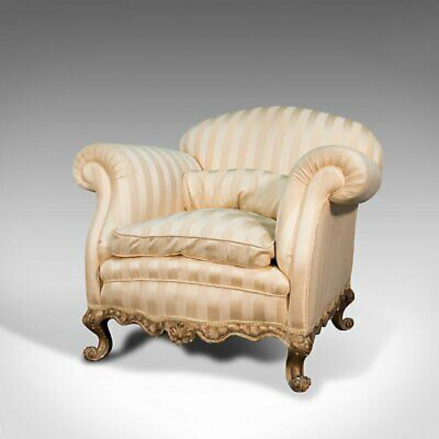 Antique Antique Lounge Armchair, French, Textile, Beech, Tub Seat, Late Victorian, 1900