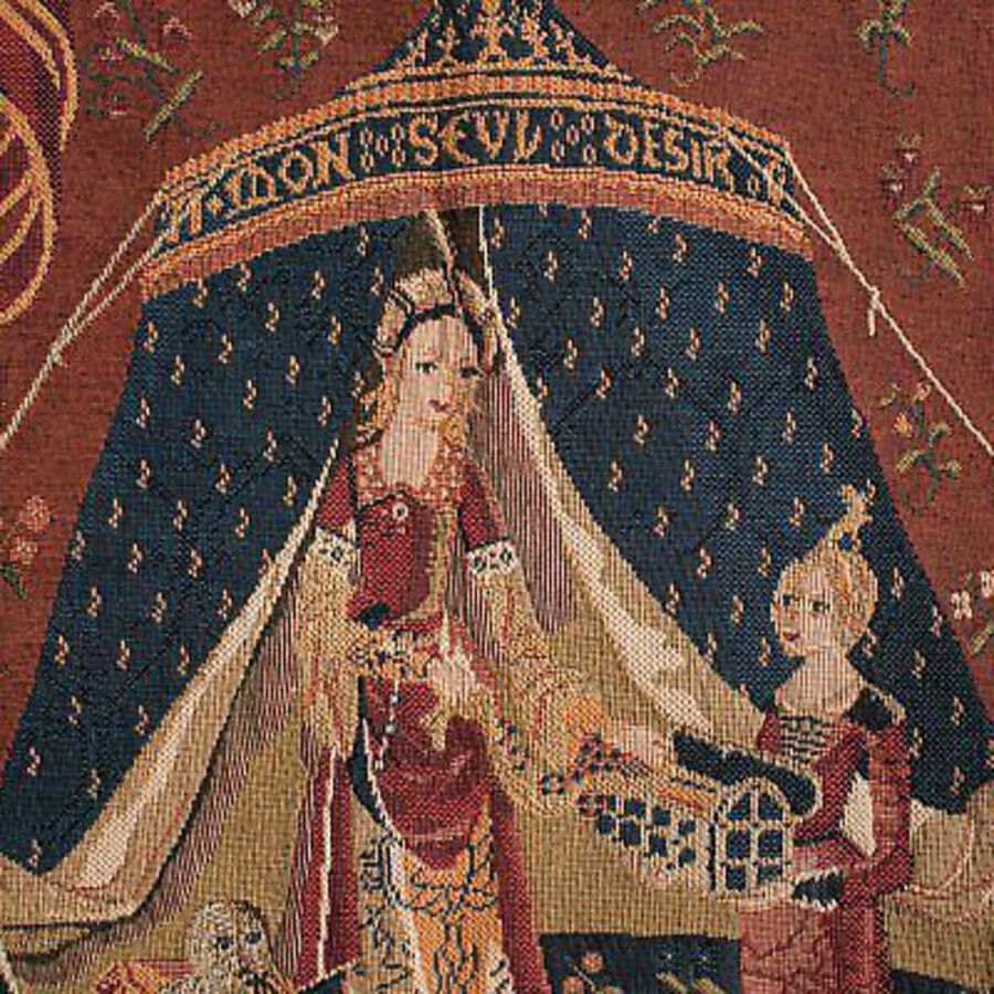 Antique Petite Vintage Tapestry, French, Hanging Needlepoint, The Lady And The Unicorn