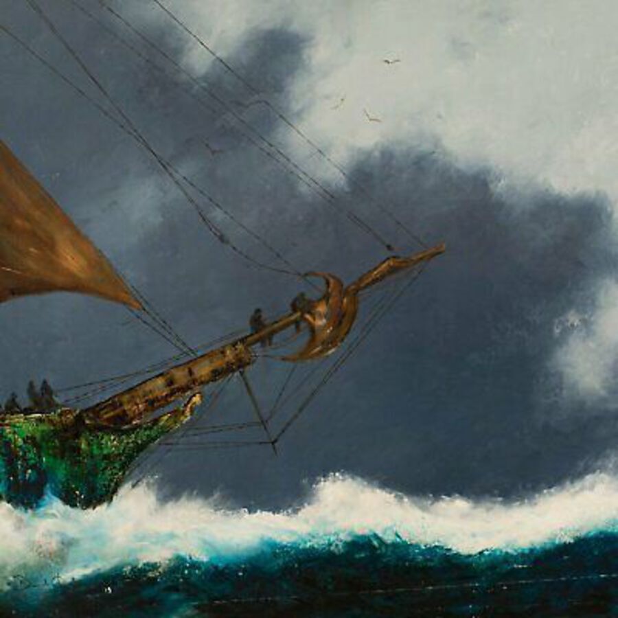 Antique Large Seascape Oil Painting, Vintage Sail Boat, Marine, Art, Original, 39