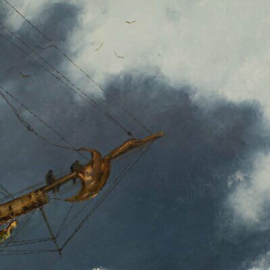 Antique Large Seascape Oil Painting, Vintage Sail Boat, Marine, Art, Original, 39