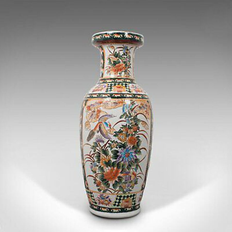 Antique Tall Vintage Decorative Flower Vase, Oriental, Ceramic, Baluster Urn, Art Deco