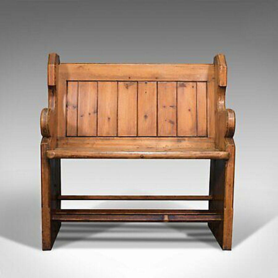 Antique Antique Love Seat, English, Pine, Bench, Pew, Ecclesiastic Taste, Victorian