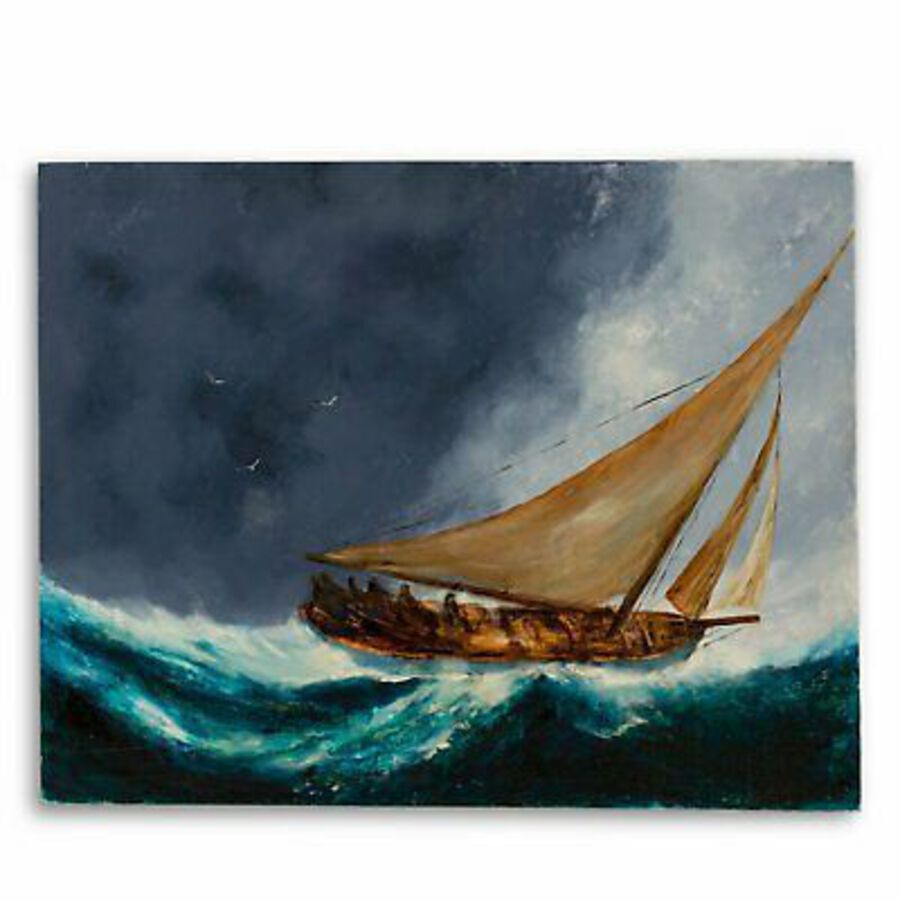 Antique Dramatic Maritime, Oil Painting, Marine, Seascape, Ships, Storm, Original, Art