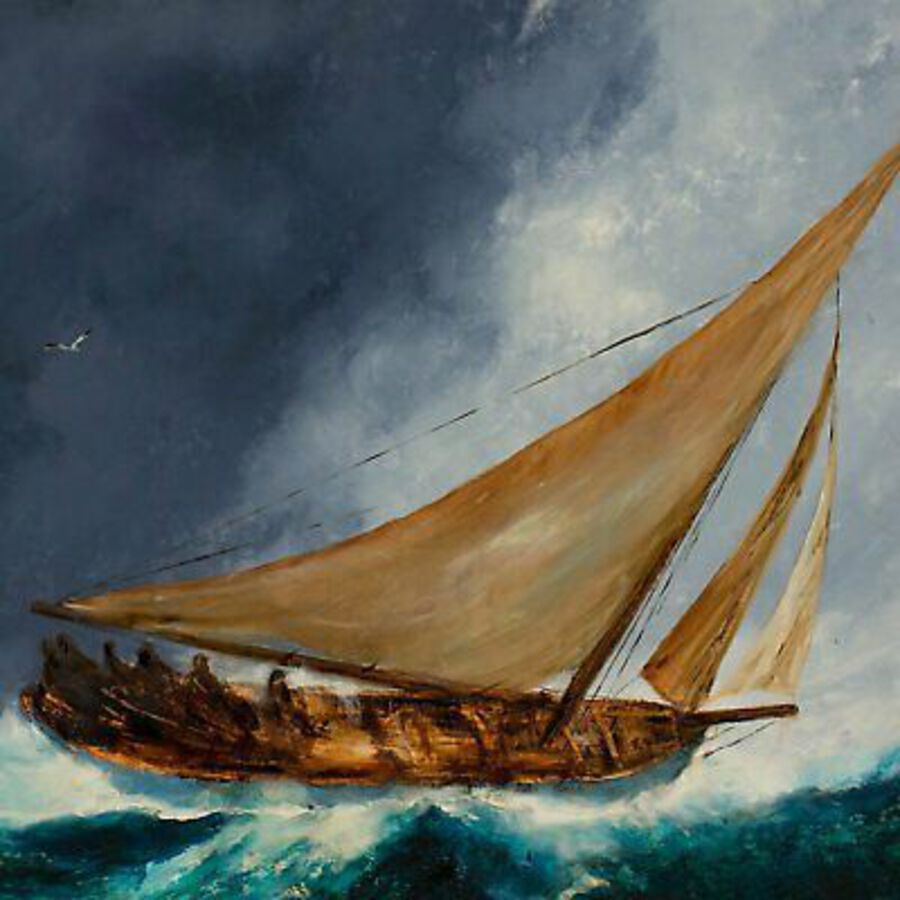 Antique Dramatic Maritime, Oil Painting, Marine, Seascape, Ships, Storm, Original, Art