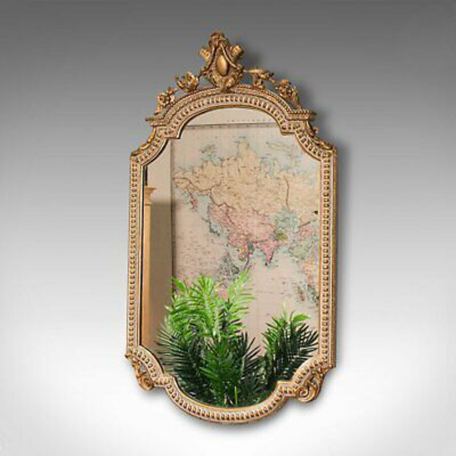 Antique Antique Gesso Wall Mirror, Italian, Giltwood, Glass, Shield, Victorian, C.1900