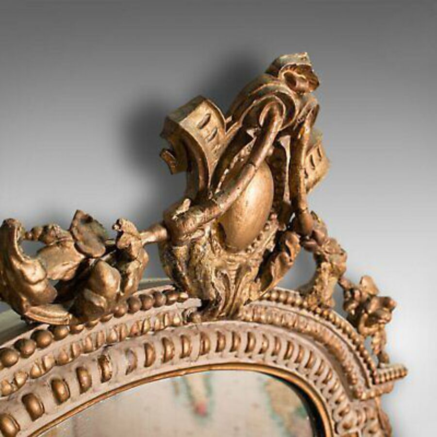 Antique Antique Gesso Wall Mirror, Italian, Giltwood, Glass, Shield, Victorian, C.1900