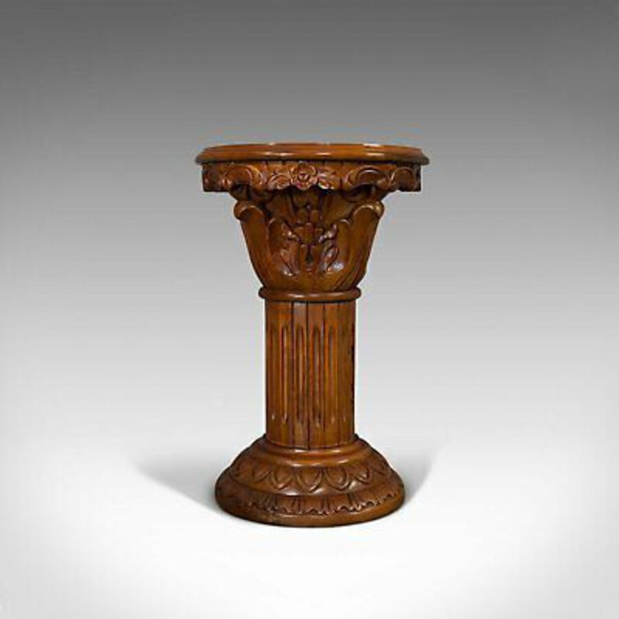 Antique Vintage Torchere Stand, Oriental, Mahogany, Marble, Jardiniere, Lamp Table