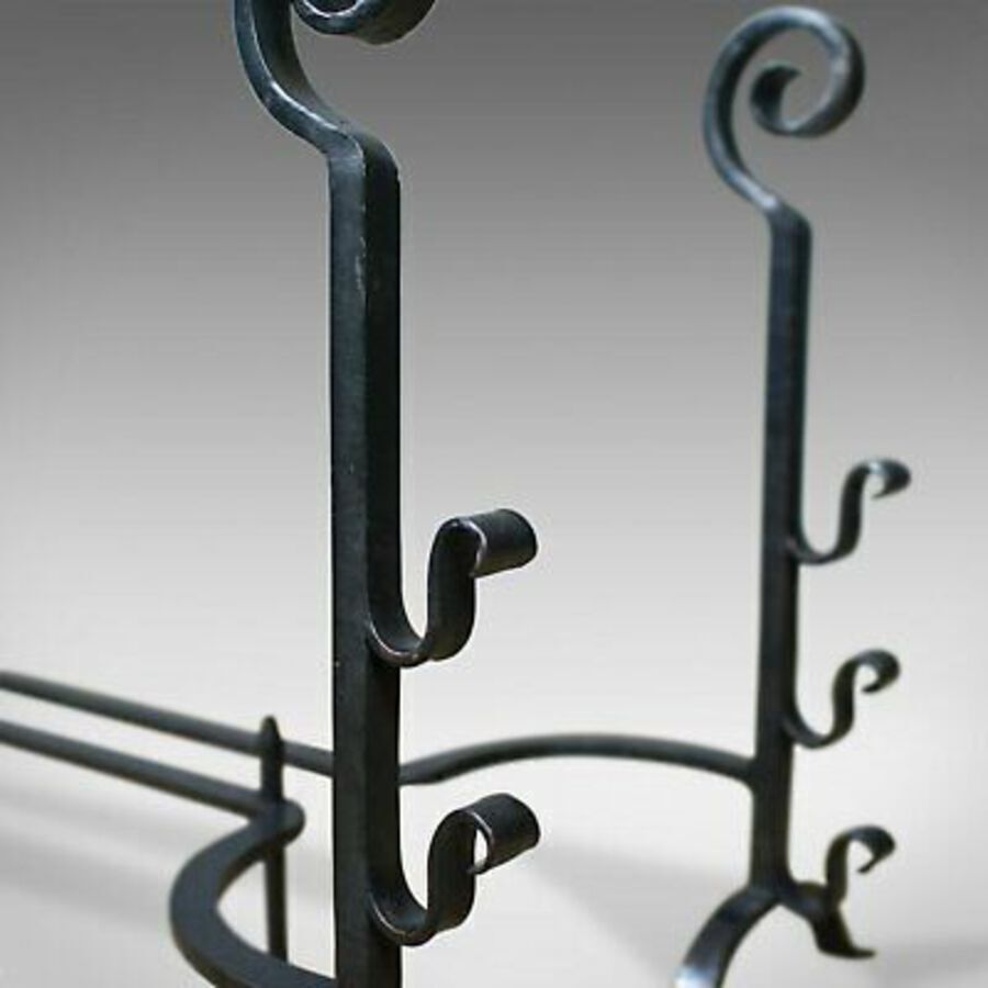 Antique Pair of Large, Gothic, Wrought Iron Fire Dogs, Medieval Revival Andirons C20th