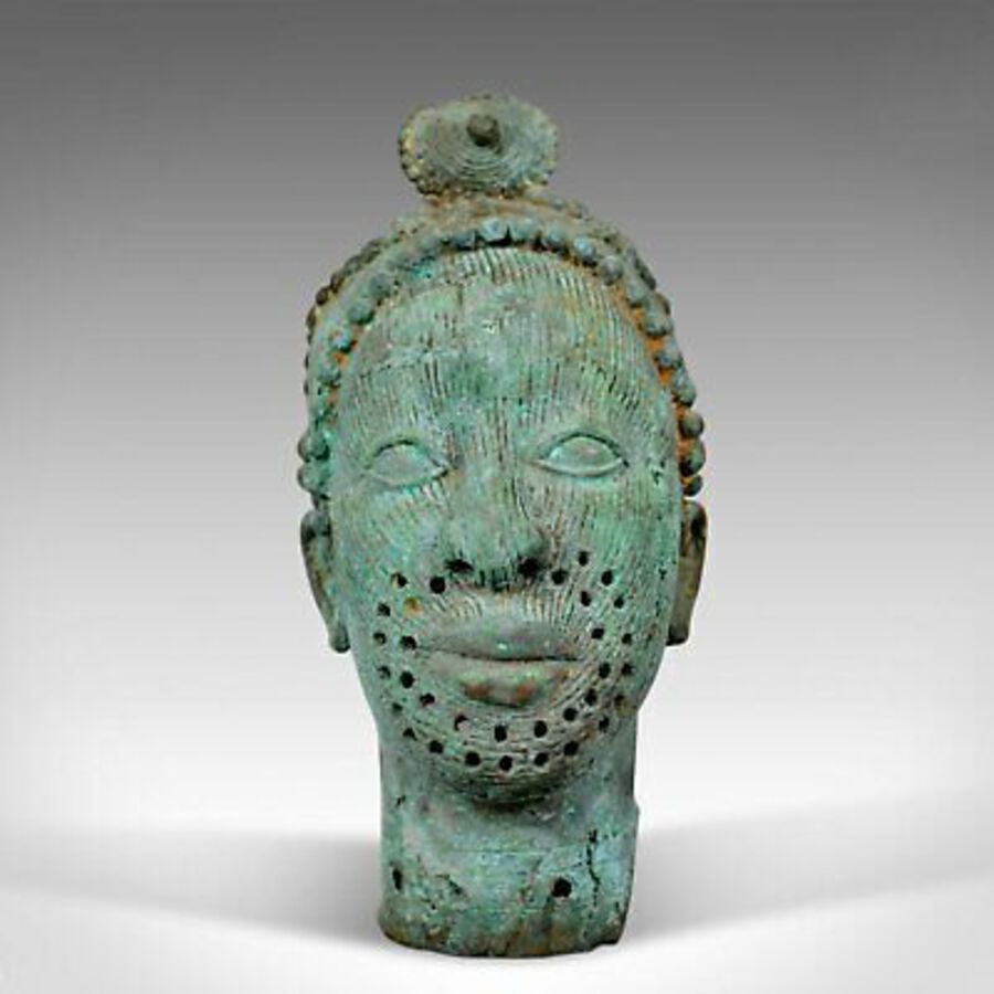 Antique Mid 20th Century African Bronze Bust, Head, Sculpture, Art