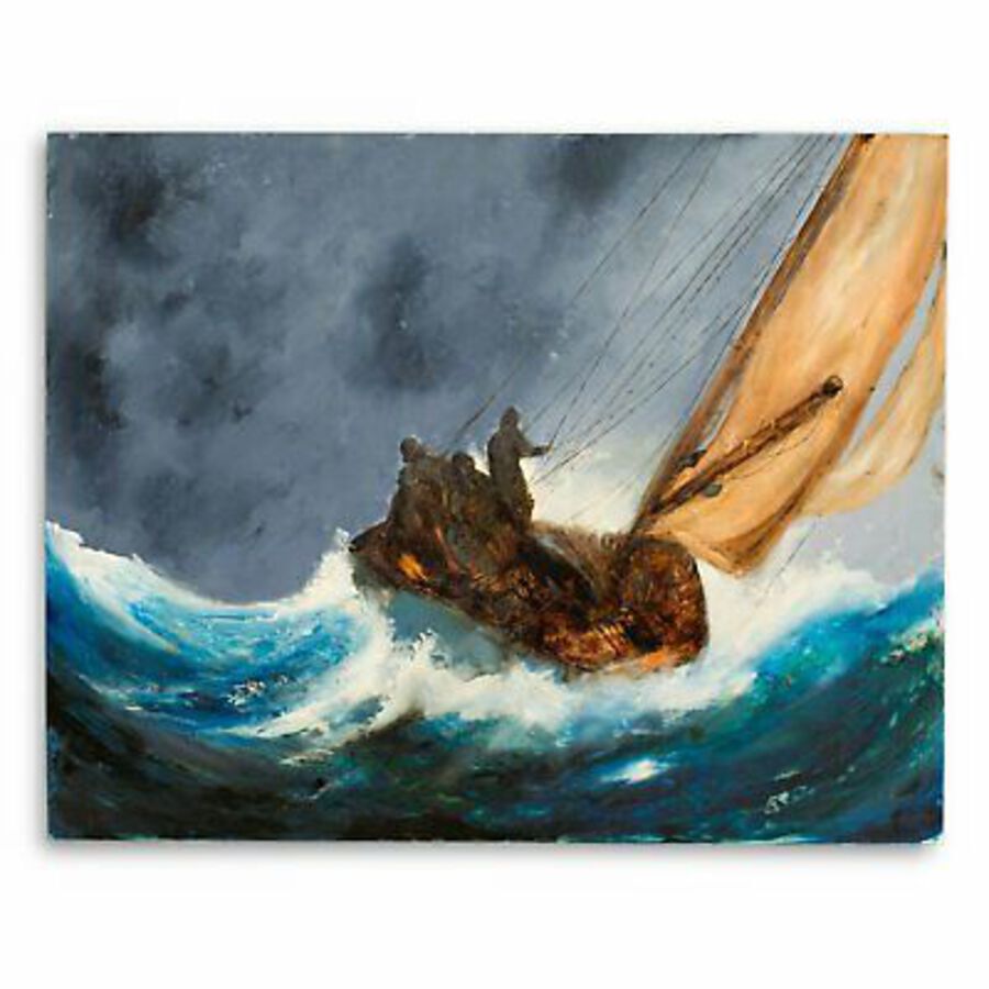 Antique Maritime Seascape, Oil Painting, Sailing Ship, Storm, Art, Original, 26