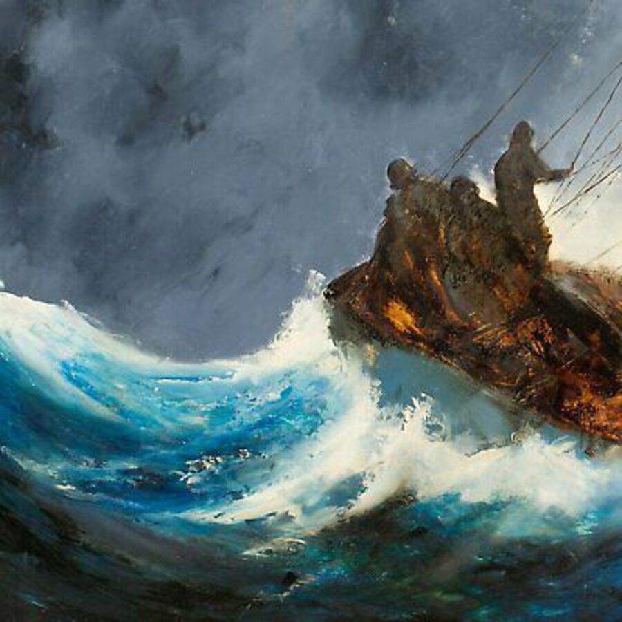 Antique Maritime Seascape, Oil Painting, Sailing Ship, Storm, Art, Original, 26