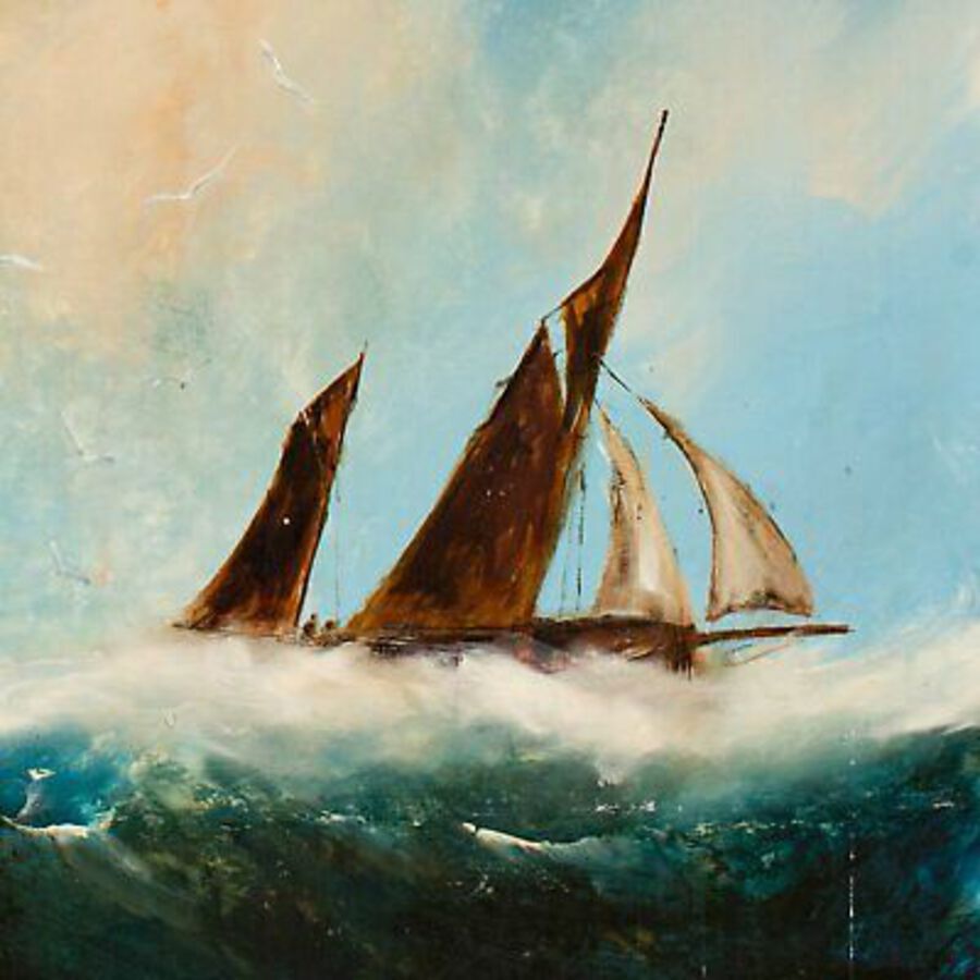 Antique Maritime Seascape, Oil Painting, Marine, Sailing Ships, Ocean, Art, Original