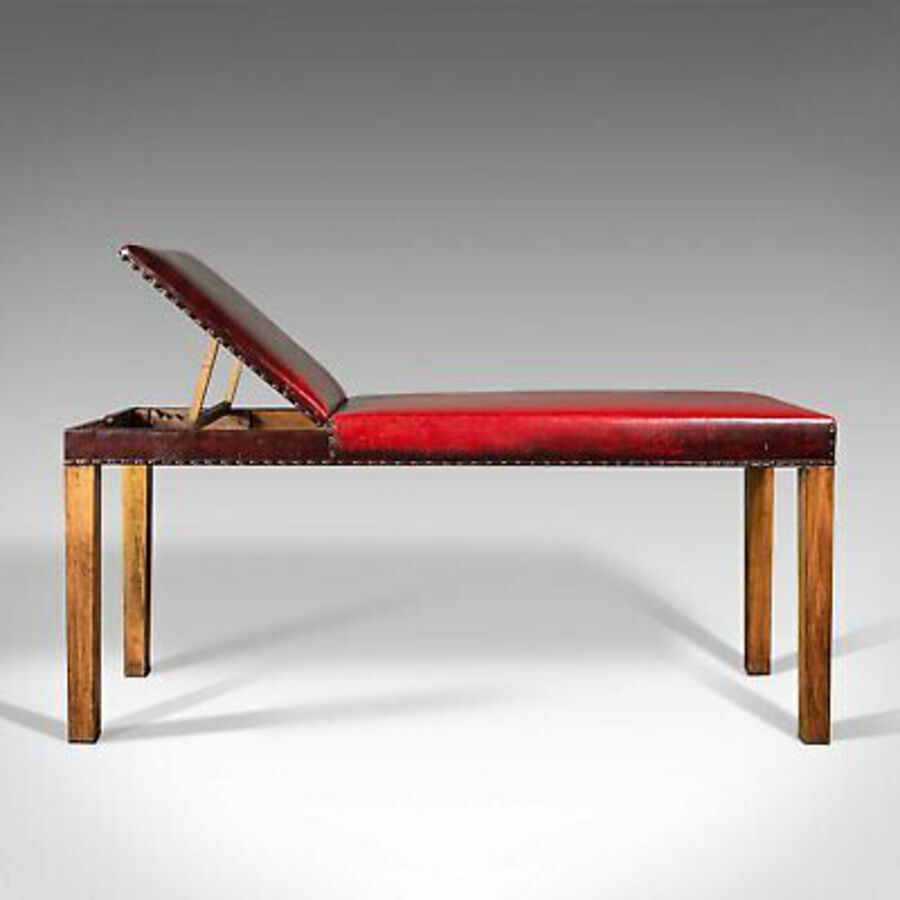 Antique Antique Medical Consultant's Bench, English, Leather, Oak, Massage, Table, 1910