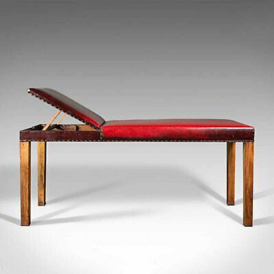 Antique Antique Medical Consultant's Bench, English, Leather, Oak, Massage, Table, 1910