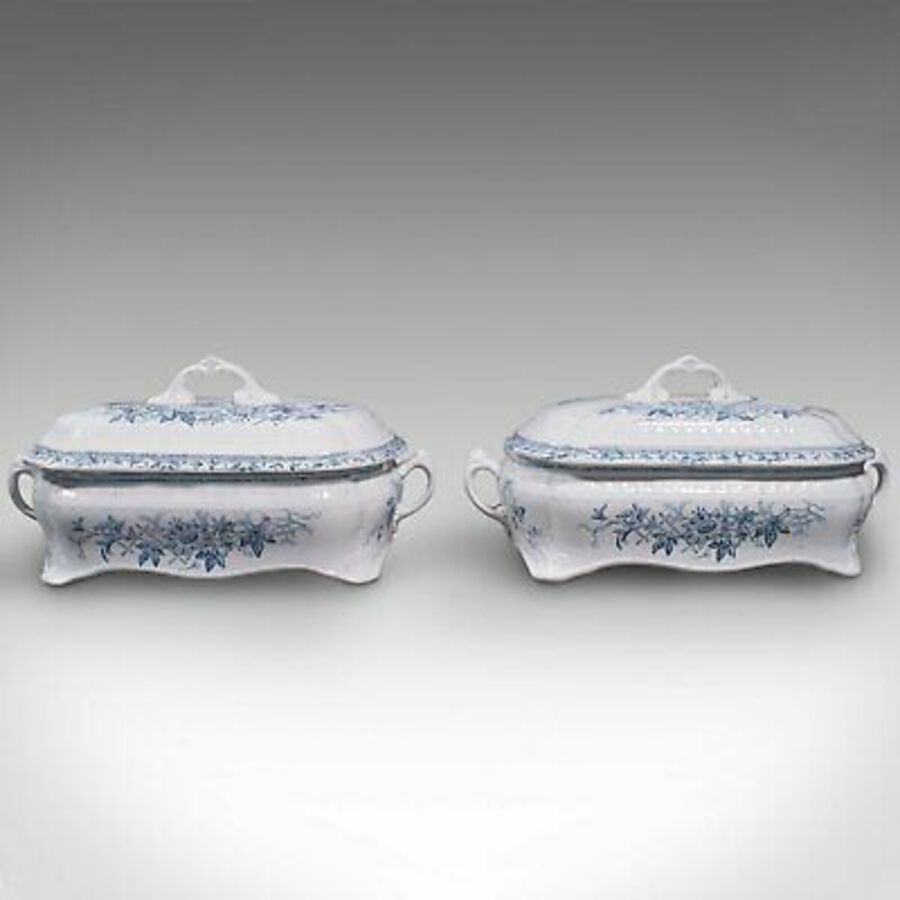 Antique Pair Of Antique Serving Tureens, English, Ceramic, Lidded Dish, Victorian, 1900