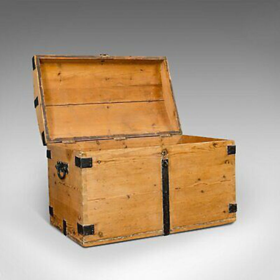 Antique Antique Dome Top Carriage Chest, English, Iron Bound, Pine, Travelling Trunk
