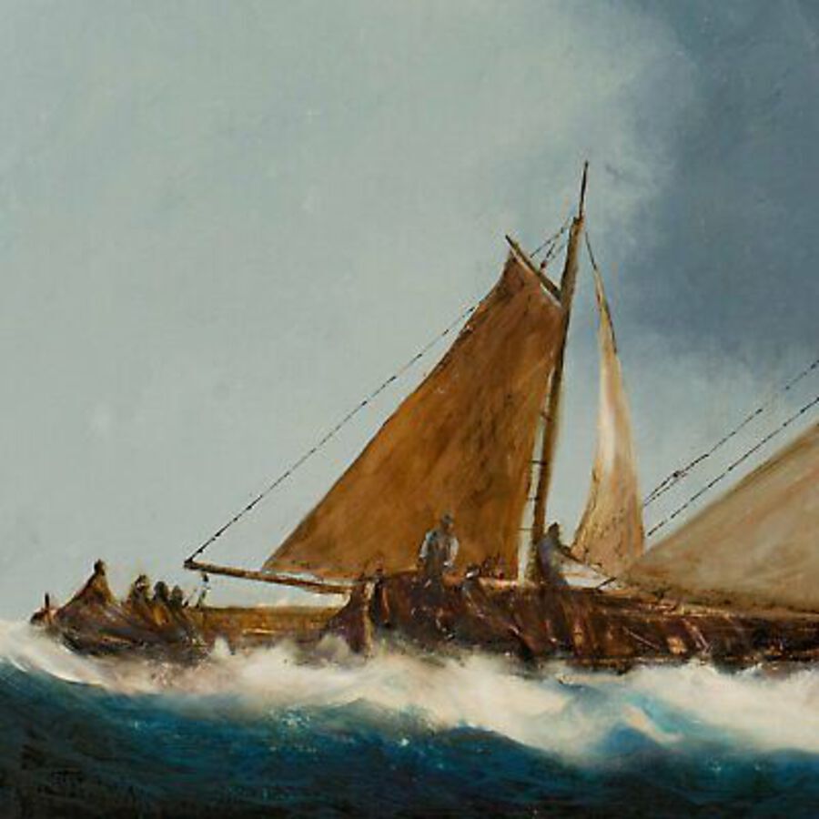 Antique Large, Classic Maritime, Oil Painting, Marine, Original, Sailing Ship, 29