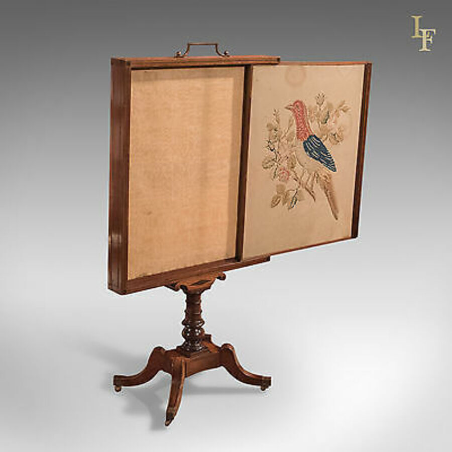 Antique Antique Tapestry Display Stand, Regency Mahogany Needlepoint English circa 1830