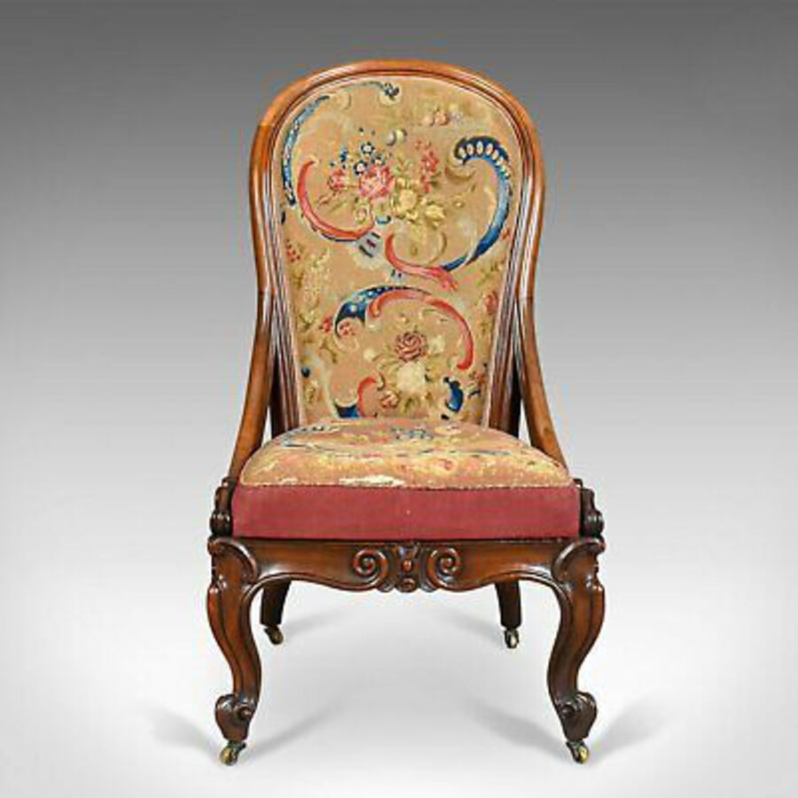 Antique Antique Nursing Chair, English Walnut, Needlepoint Tapestry Victorian Circa 1840
