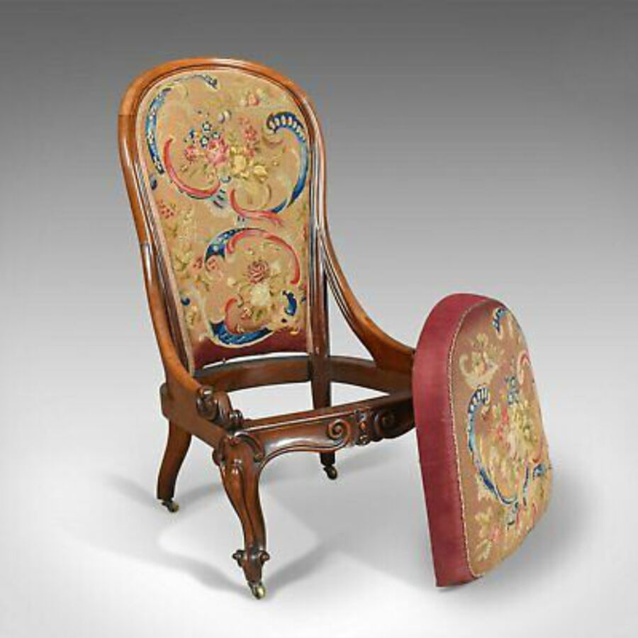Antique Antique Nursing Chair, English Walnut, Needlepoint Tapestry Victorian Circa 1840
