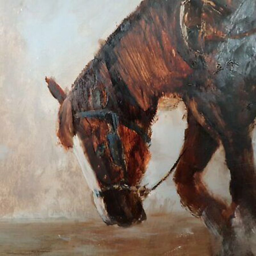 Antique Framed Equine, Oil Painting, Horses, Art, Original, Nature, 30.5