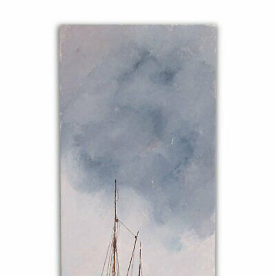 Antique Slimline Beach Scene, Oil Painting, Marine, Ships, Original, Art, 9