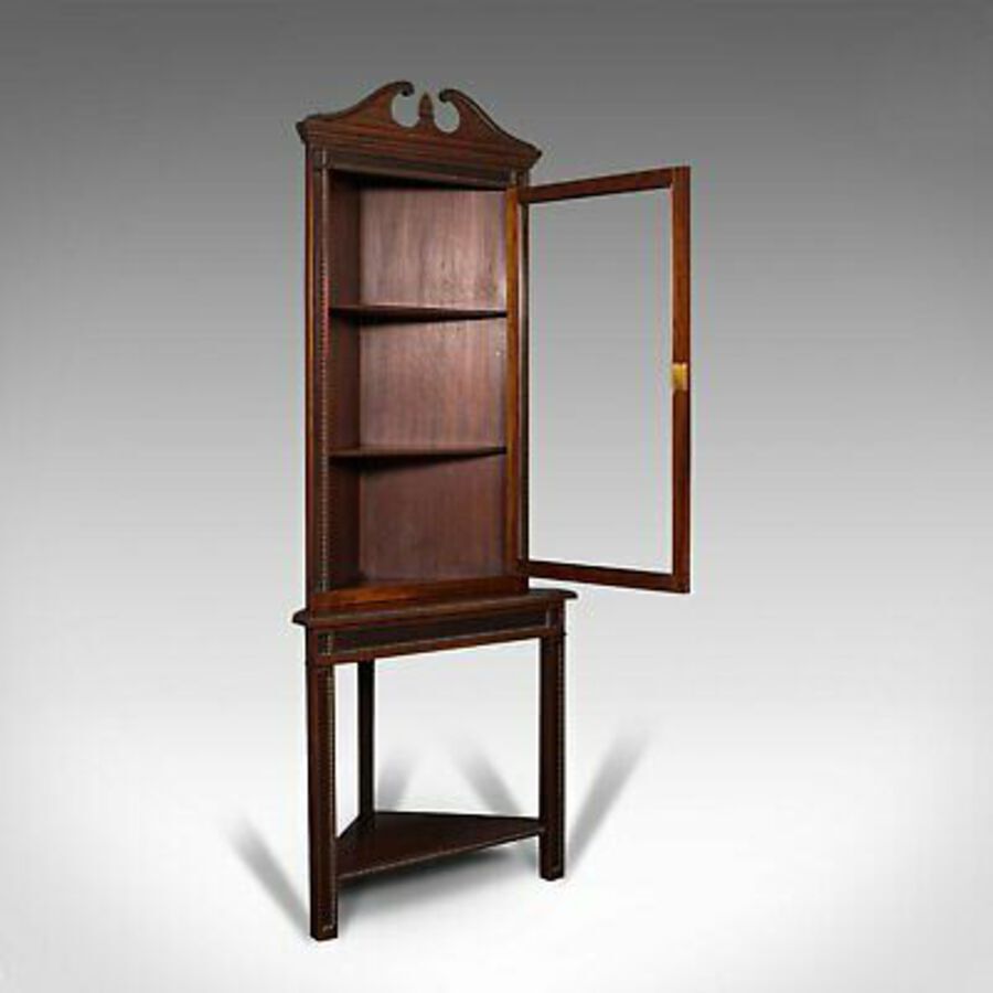 Antique Tall Antique Corner Cabinet On Stand, English, Mahogany, Display Cupboard, 1900