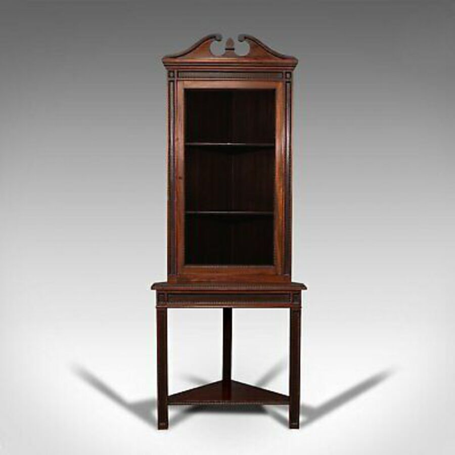 Antique Tall Antique Corner Cabinet On Stand, English, Mahogany, Display Cupboard, 1900